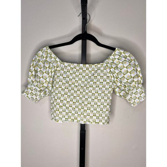 NWOT Billabong Big Girls Coastal Sands Mini Puff Sleeve Top Floral Check Size M - Picture 4 of 9